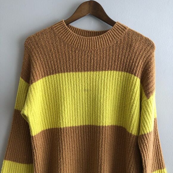 BP Oversized Striped Soft Stretchy Knit Sweater Shirt Yellow Brown - Picture 4 of 12